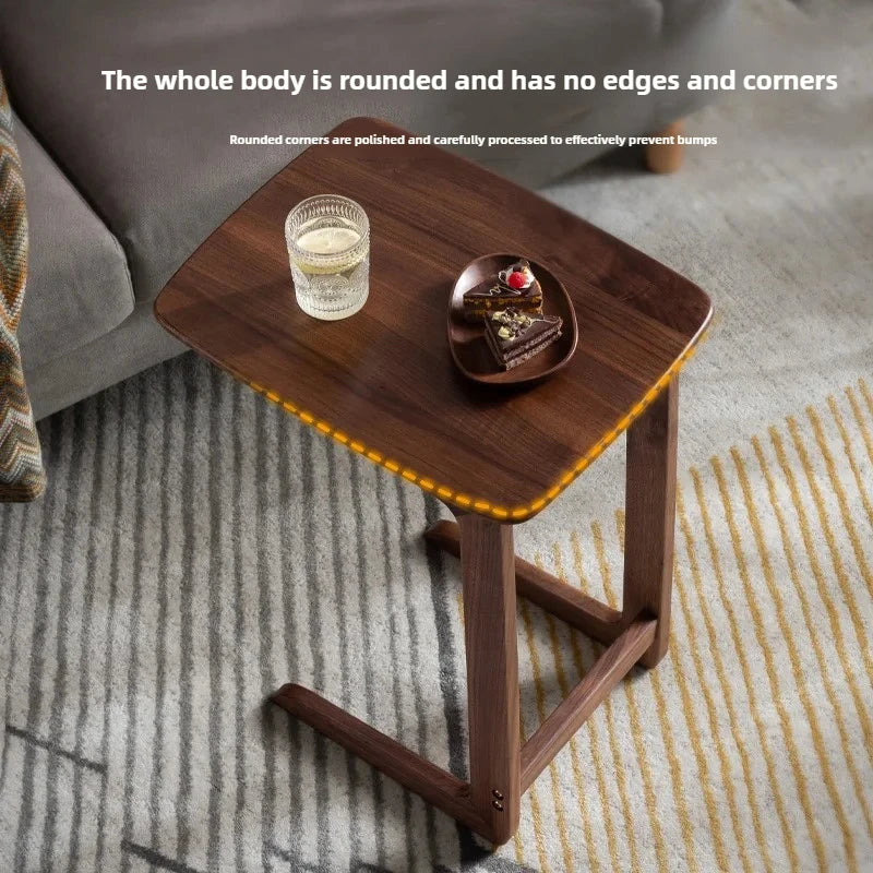 C-Shaped Side Table with Storage Shelf for Living Room