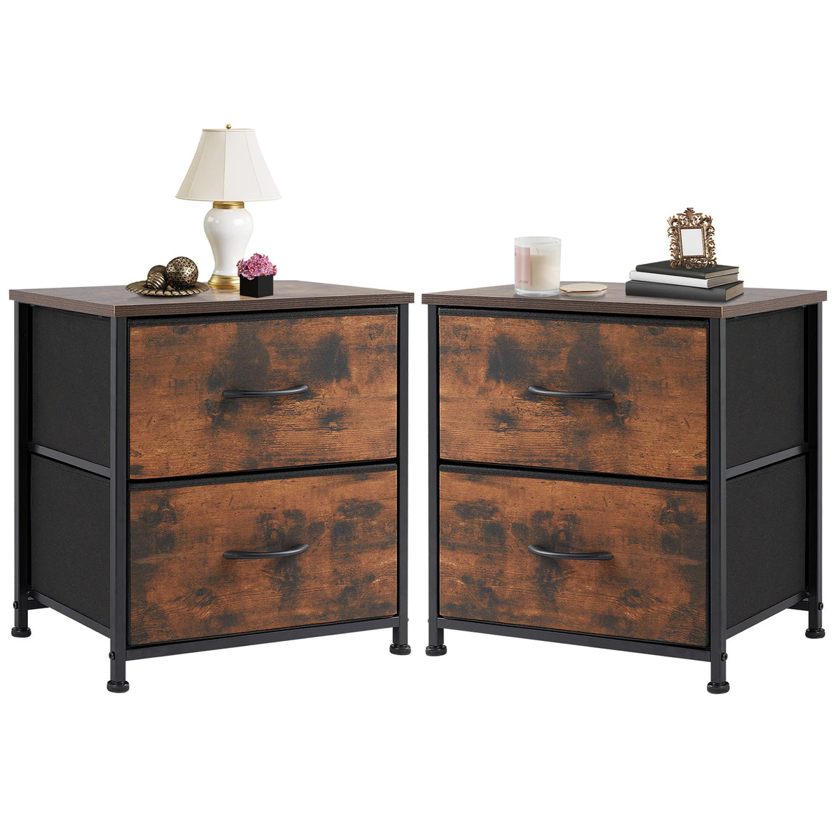 Modern Nightstand with 2 Fabric Drawers Bedside Table End Table