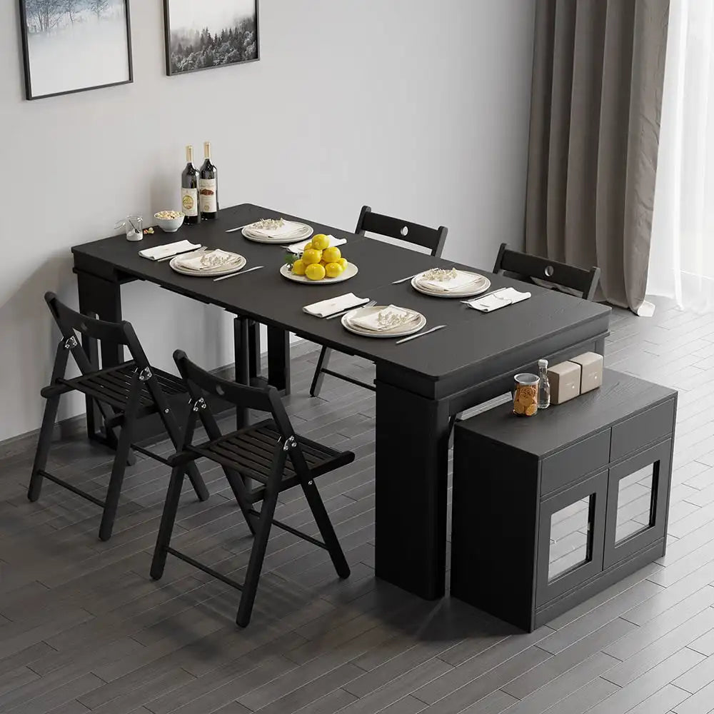 Modern Multifunctional Extendable Dining Table with Storage Cabinet Space Saving