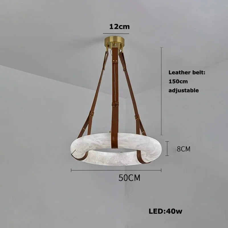 Modern Imitation Marble Resin LED Pendant Light Circular Ring Dining Room Living