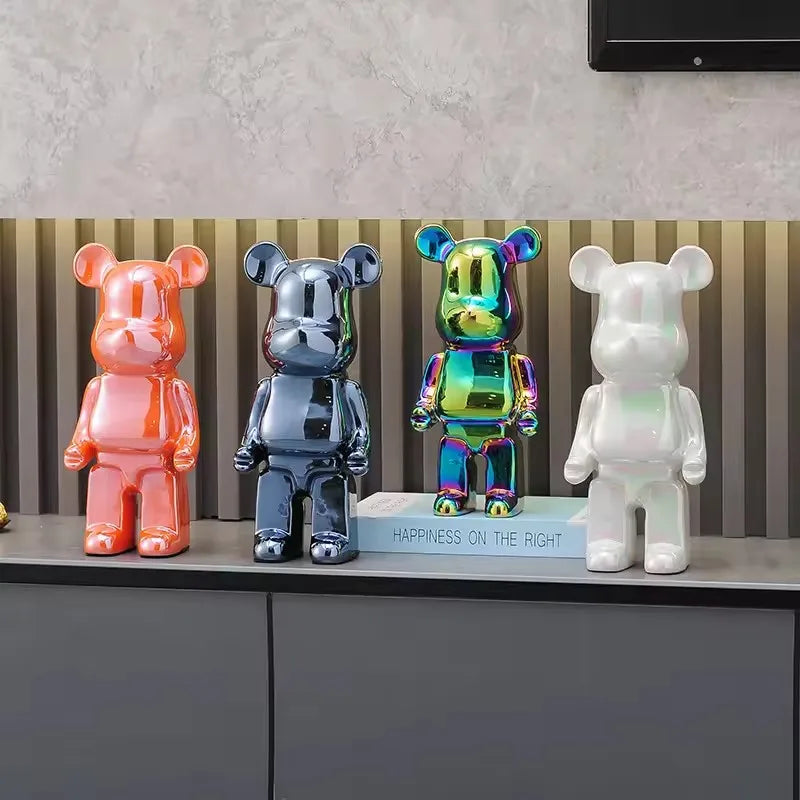 Modern Ceramic Plated Bear Figurine Sculpture for Home Decor