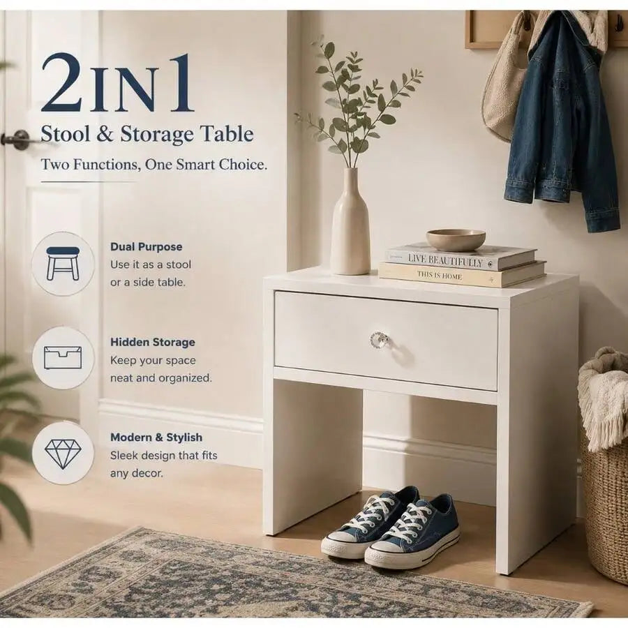Modern 53 cm 2-in-1 Storage Stool Nightstand Bedside Table End Table
