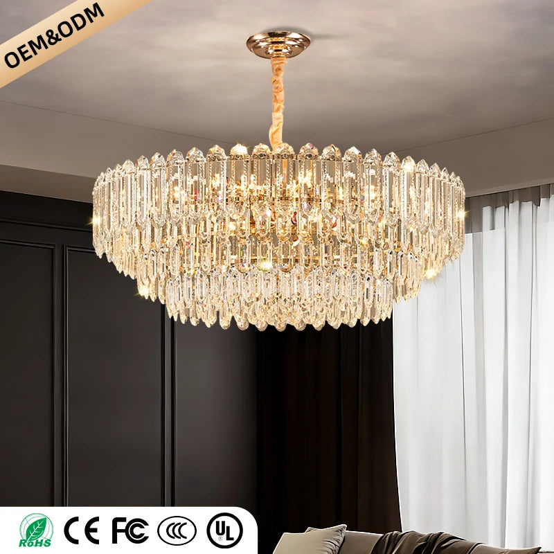 Modern LED Ceiling Hanging Lamp Living Room Designer Luxury Circular Dining Table Pendant Lighting Crystal High Chandelier