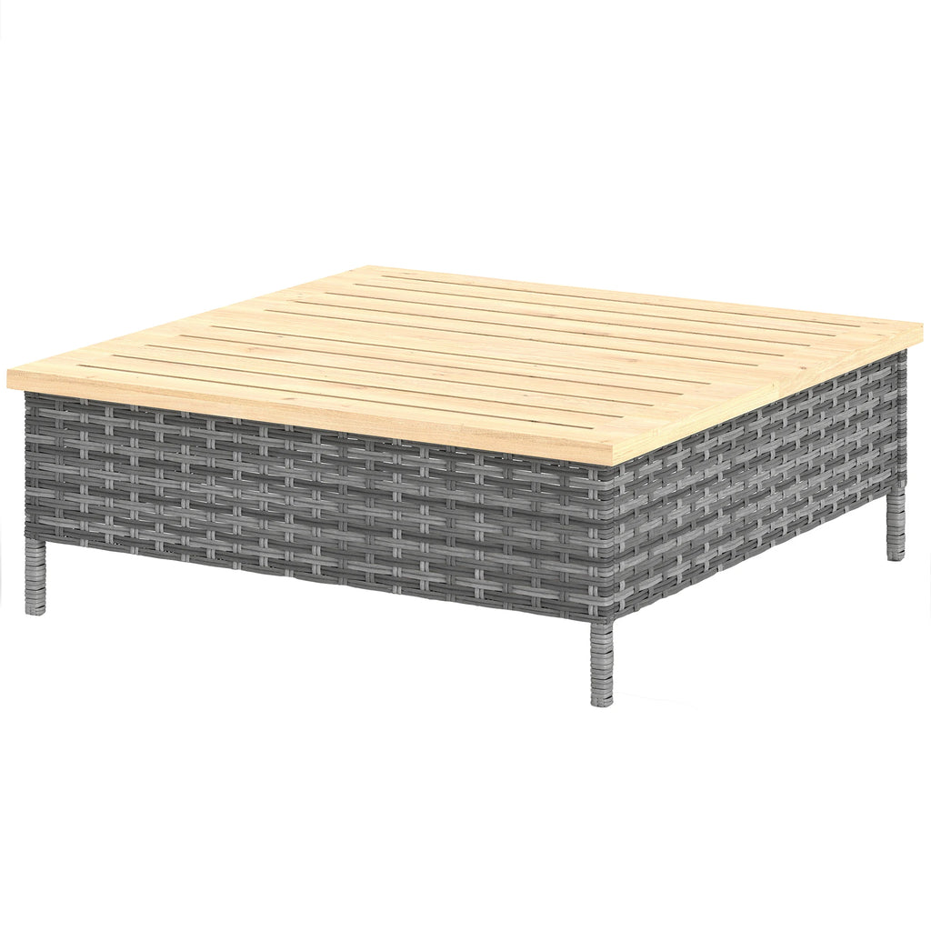 Square PE Rattan Outdoor Side Table with Fir Wood Top 70x70x25 cm