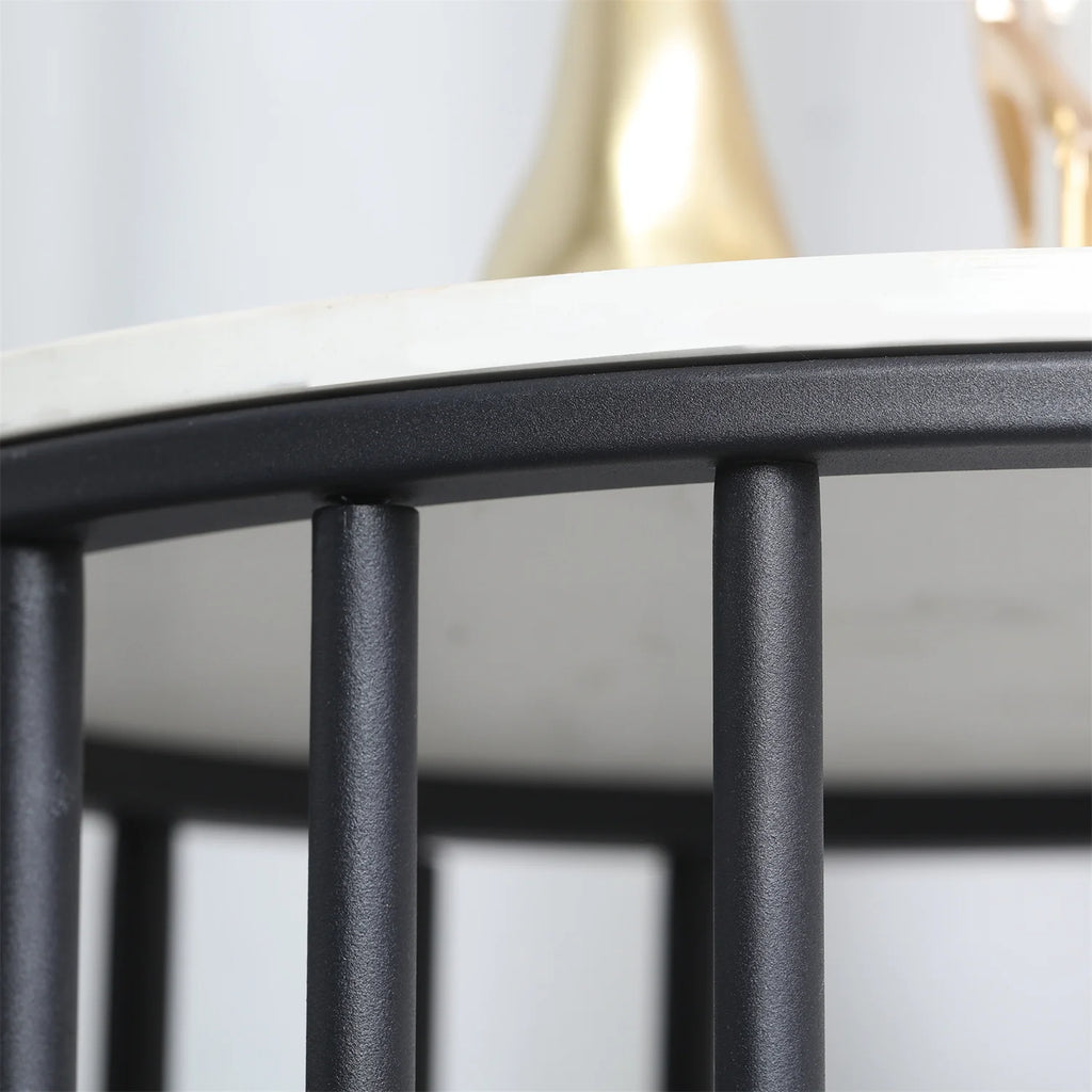 2-Tier Round Sintered Stone End Table with Metal Frame IUJ-XZ218