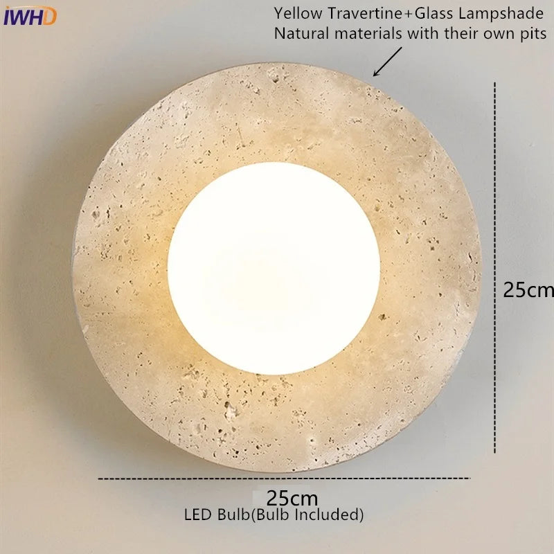 Modern Yellow Travertine and Glass LED Wall Lamp