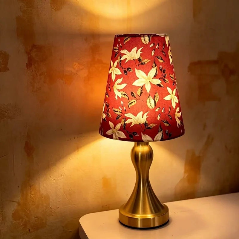 Modern Printed Fabric LED USB Desk Lamp Three Colors for Bedroom Home Office
