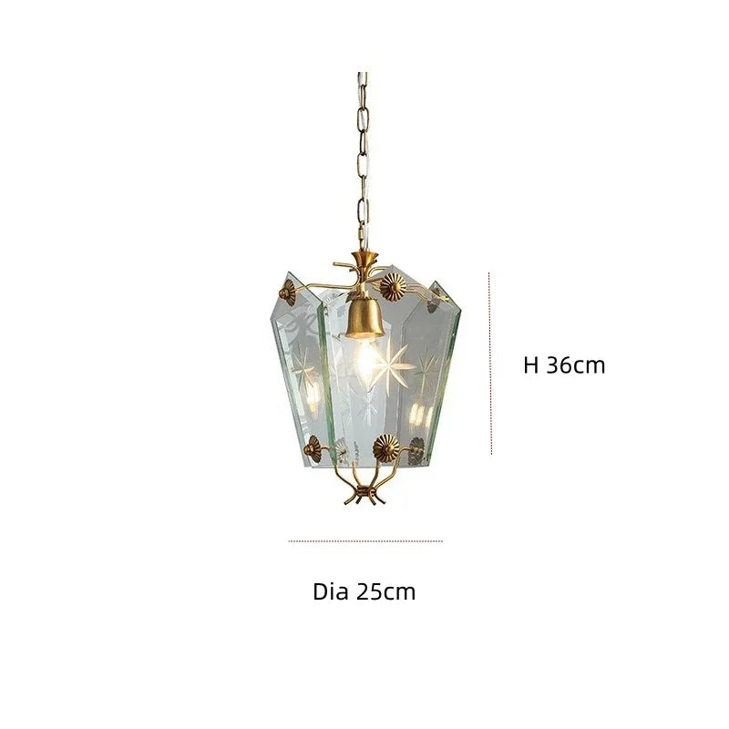 French Vintage Copper Pendant Light Etched Glass Bedroom Dining Room