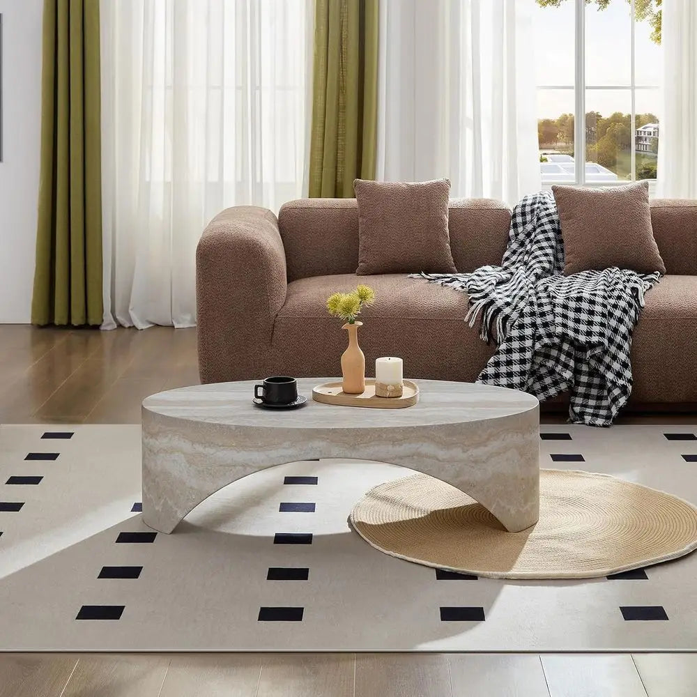 110cm Modern Oval Coffee Table Faux Marble Minimalist Center Table