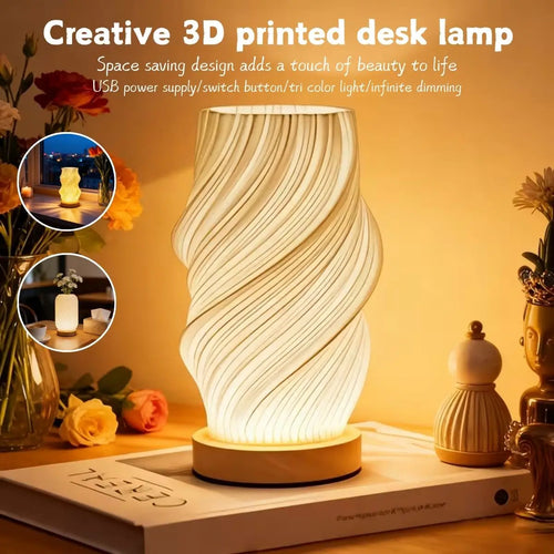 3D Printed Solid Wood Night Light Elegant Desk Lamp