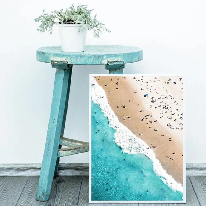 Nordic Summer Beach Surfing Canvas Painting Poster for Home Decor