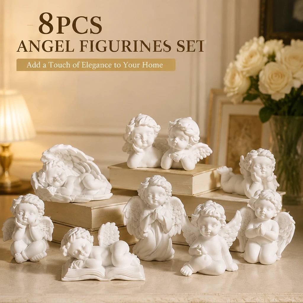 Vintage White Resin Cherub Angel Sculpture Tabletop Figurine for Home Decor