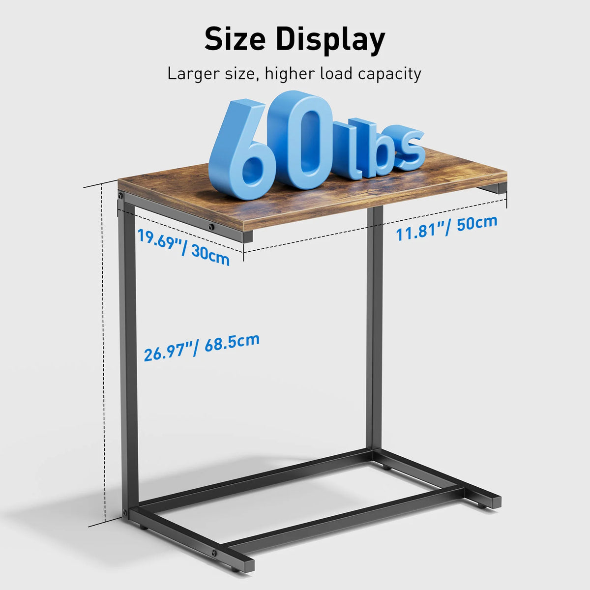 C-Shaped Metal Frame Wooden Side Table 68.6 cm High