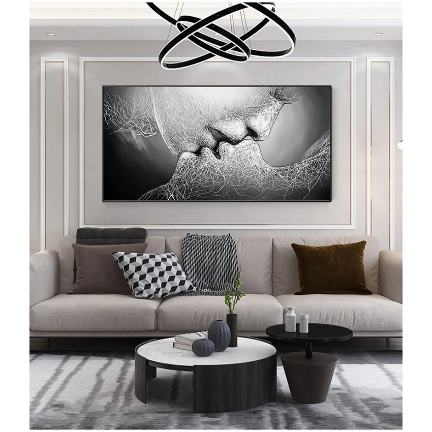 Modern Abstract Kiss Canvas Wall Art Print for Living Room