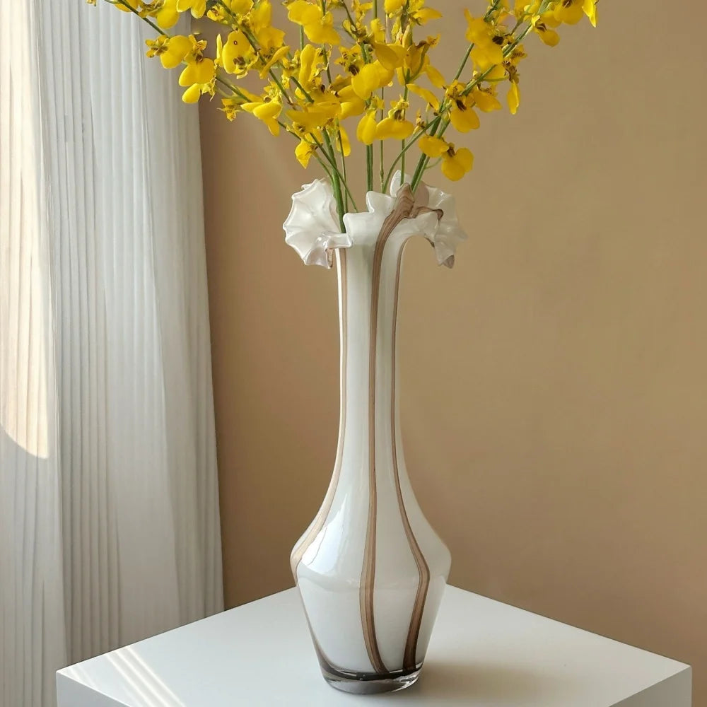 Modern Minimalist Wavy Neck Glass Vase Tabletop Ornament for Home Decor