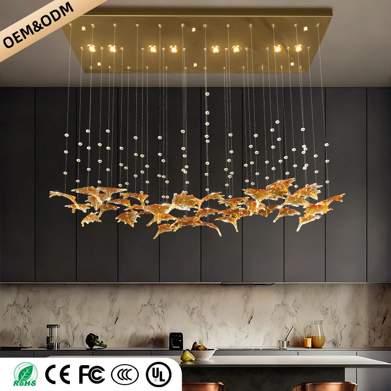 Modern Maple Leaf Glass LED Pendant Light Kitchen Island Dining Table Chandelier