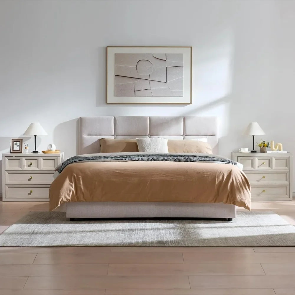 Modern 2-Piece Nightstand Set 3-Drawer Bedside Table with Charging Station