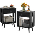 61cm Nightstand Set of 2 with Fabric Drawers Bedside Table Black