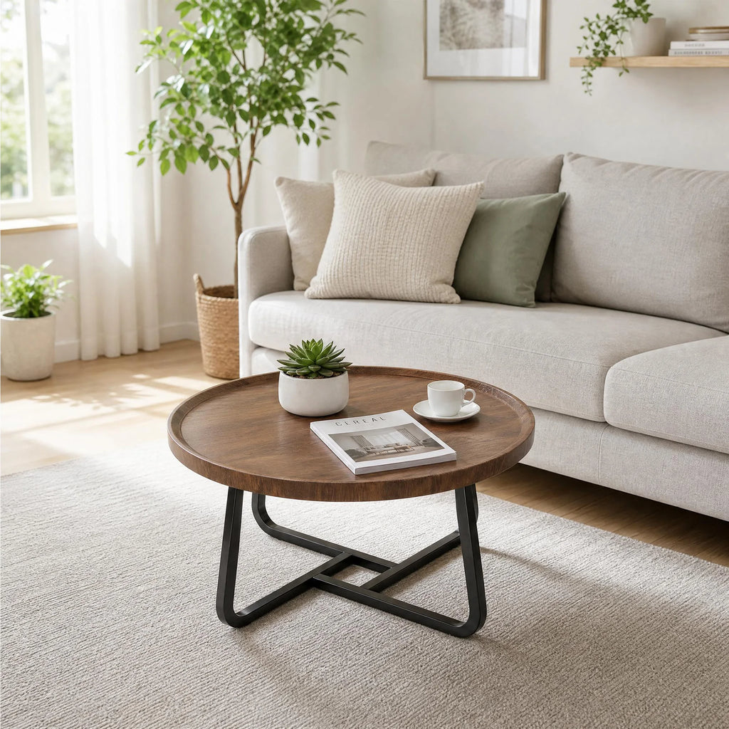 50 cm Minimalist Round Side Table Small Coffee Tea End Table with Metal Frame for Living Room Bedroom Decor