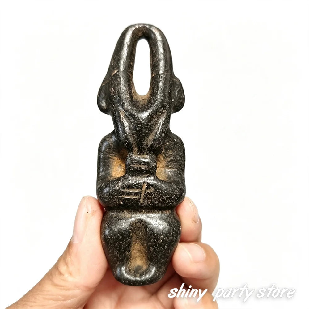 Vintage Retro Carved Black Jade Sculpture Tabletop Ornament for Home Decor
