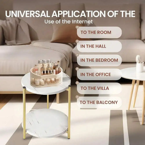 56cm Modern White 2-Tier Round Side Table with Wooden Frame