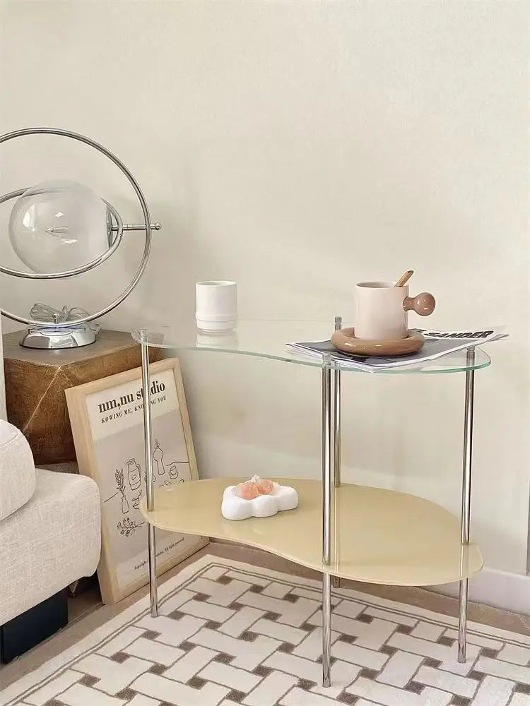 2-Tier Acrylic Coffee Table with Metal Frame for Living Room