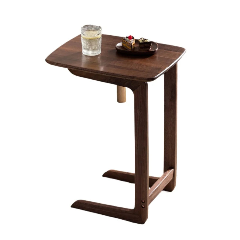 C-Shaped Side Table with Storage Shelf for Living Room