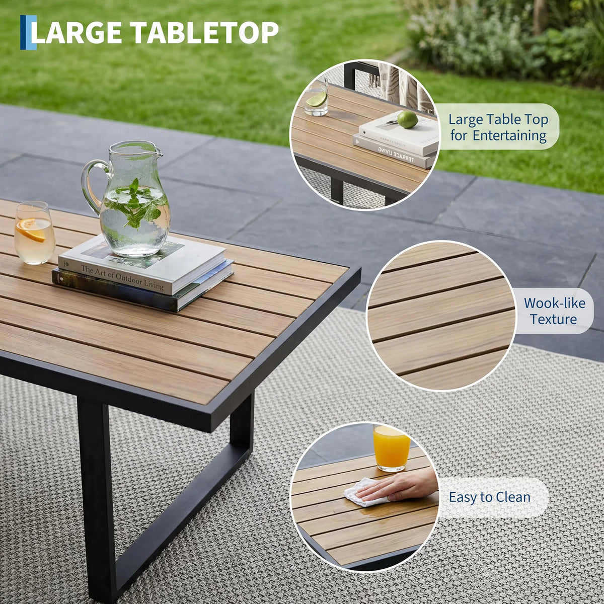 4-Piece Patio Conversation Set with Coffee Table and Washable Cushions