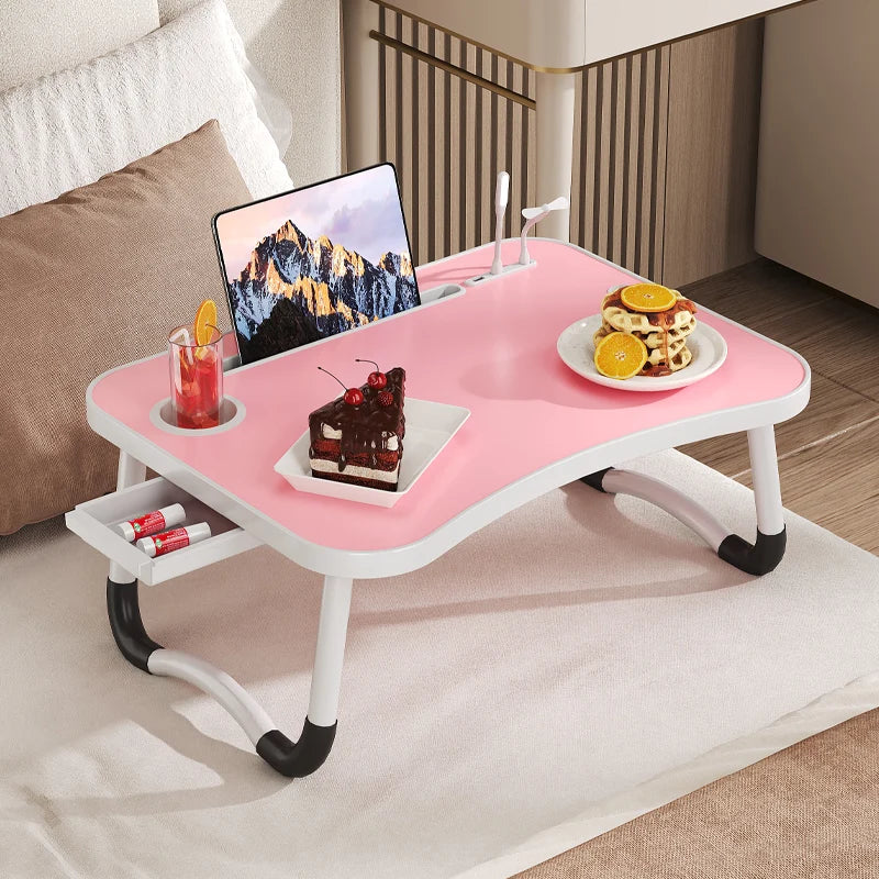 Lap Desk with Tablet Slot, Foldable Laptop Table with Storage Drawer for Bed