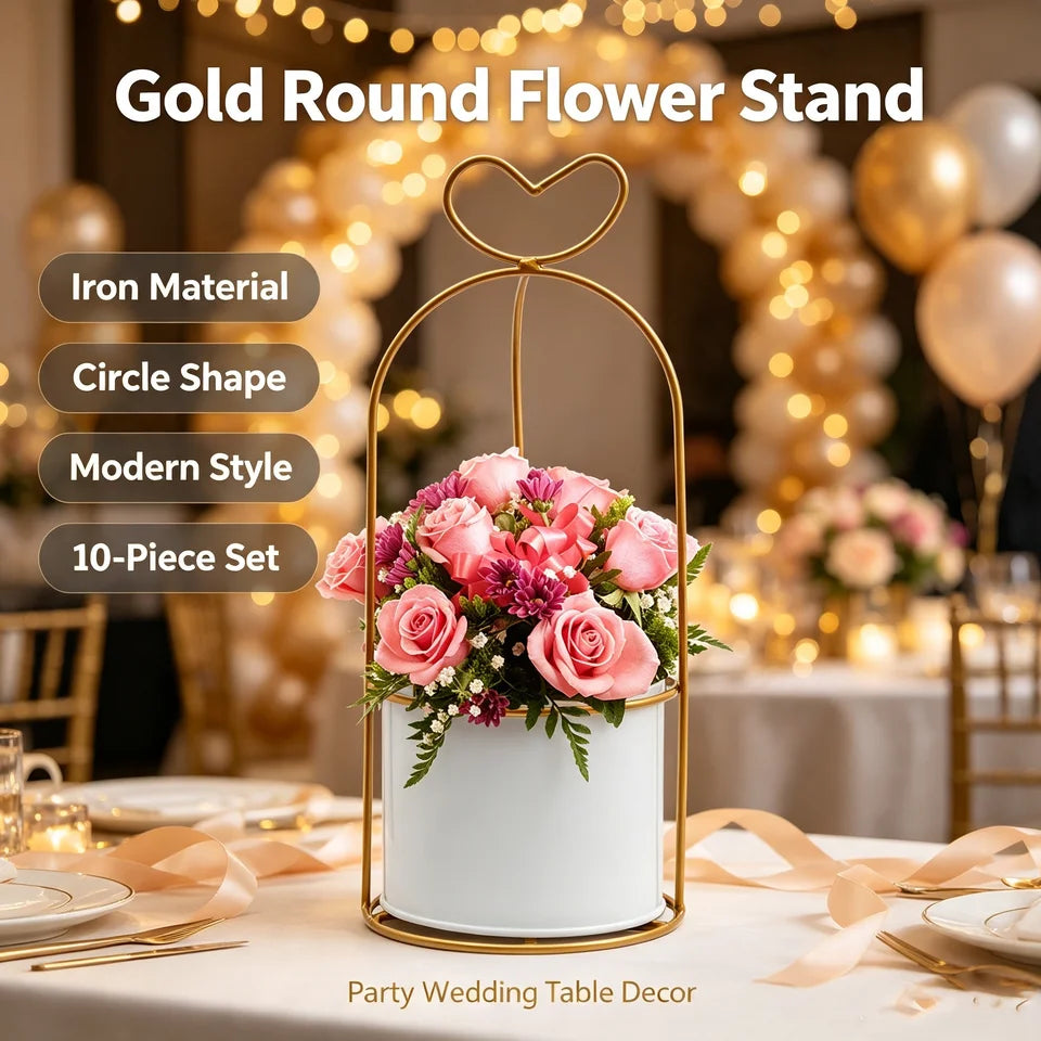 Modern Geometric Metal Frame Flower Vase Set for Tabletop Decor