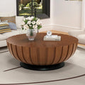 35.4 in Walnut Round Fluted Coffee Table with Drum Base