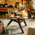 80cm Modern Round Clear Tempered Glass Coffee Table Walnut Wood Base