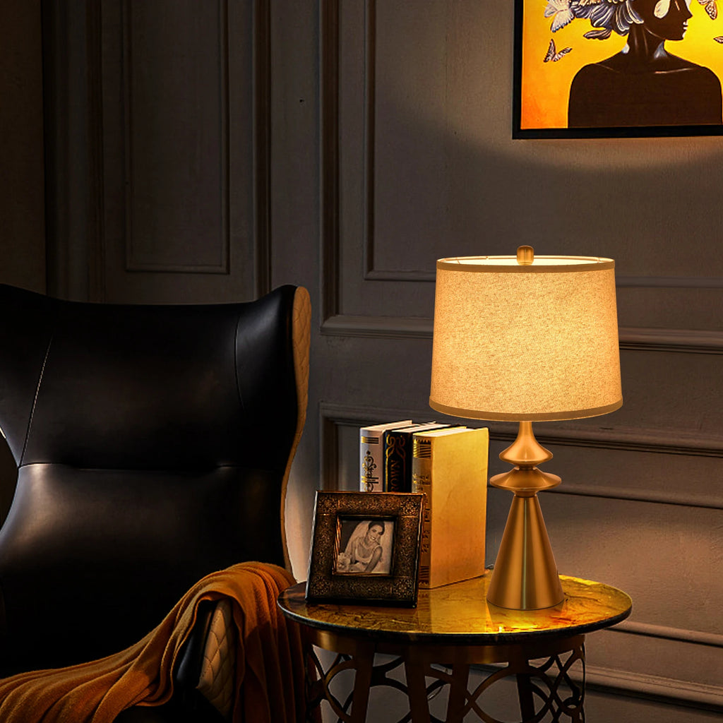 Modern 61 cm Gold Table Lamp Beige Shade Living Room Bedroom Light