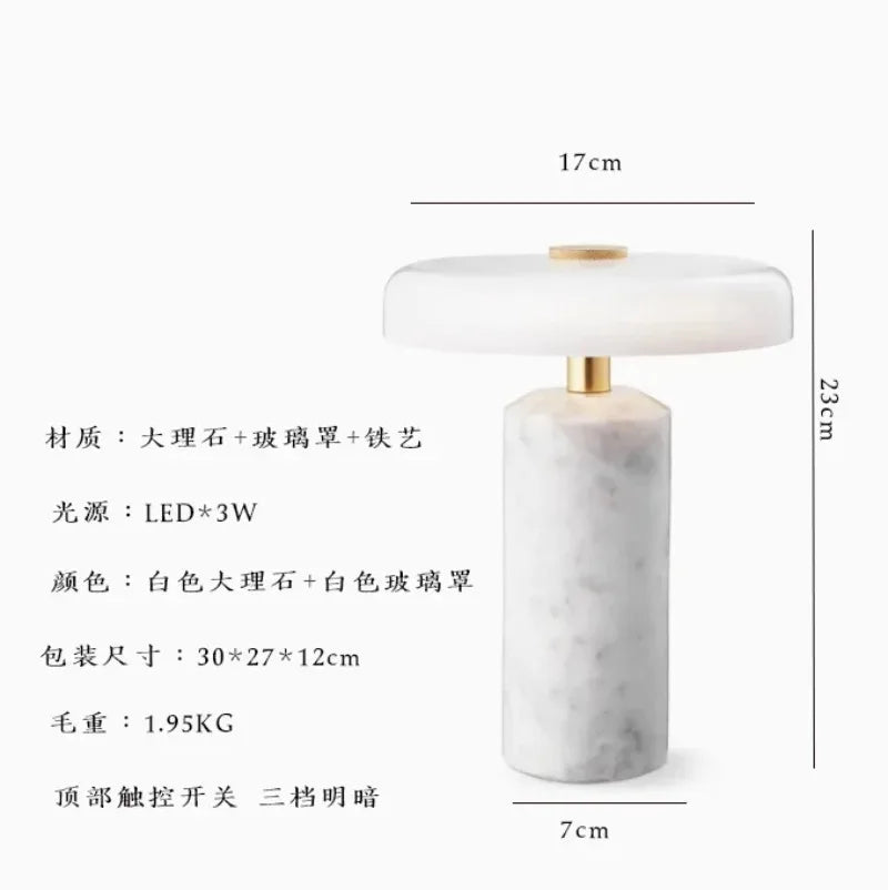 Rechargeable Marble Desk Lamp with Touch Control for Bedroom Study Living Room