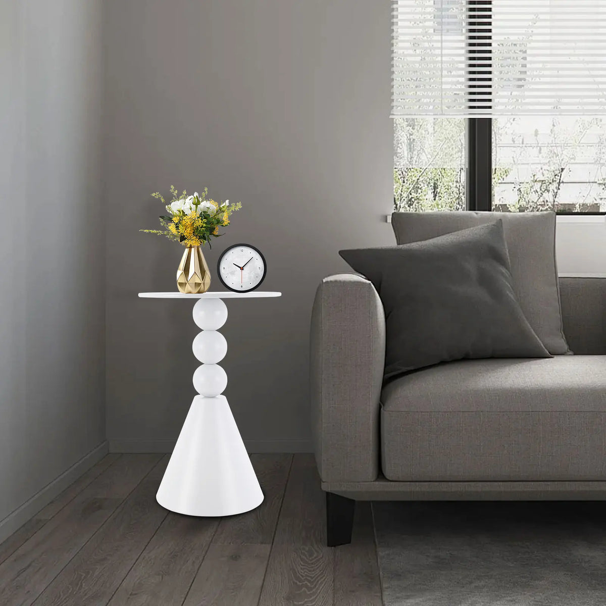 40 cm Round Pedestal Side Table with Hand-Welded Iron Base White