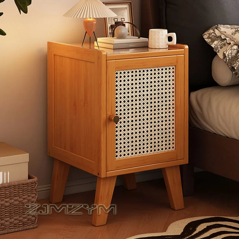 51cm Bamboo Rattan Nightstand Bedside Table with Storage Cabinet