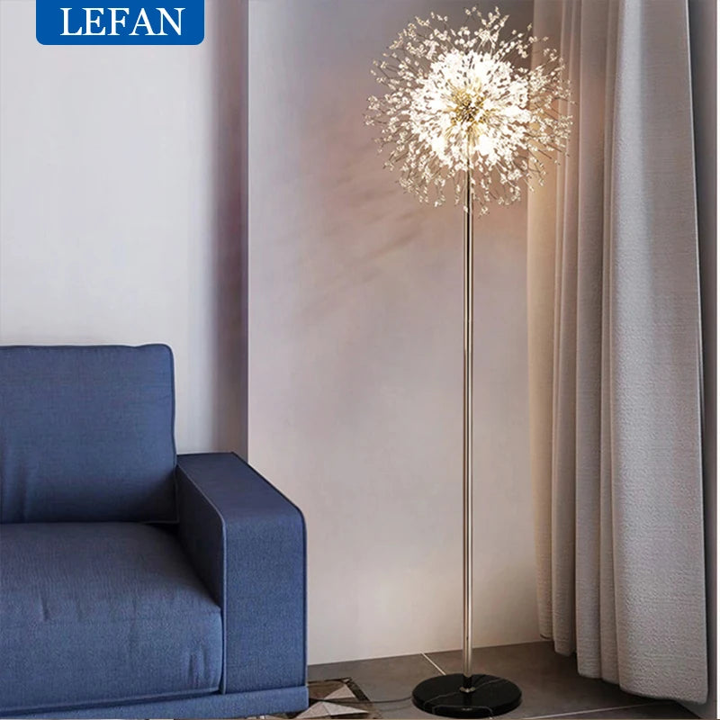 Modern Crystal LED Dandelion Floor Lamp Gold Chrome for Living Room Dining Room