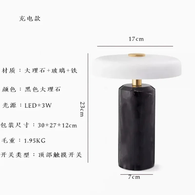Rechargeable Marble Desk Lamp with Touch Control for Bedroom Study Living Room