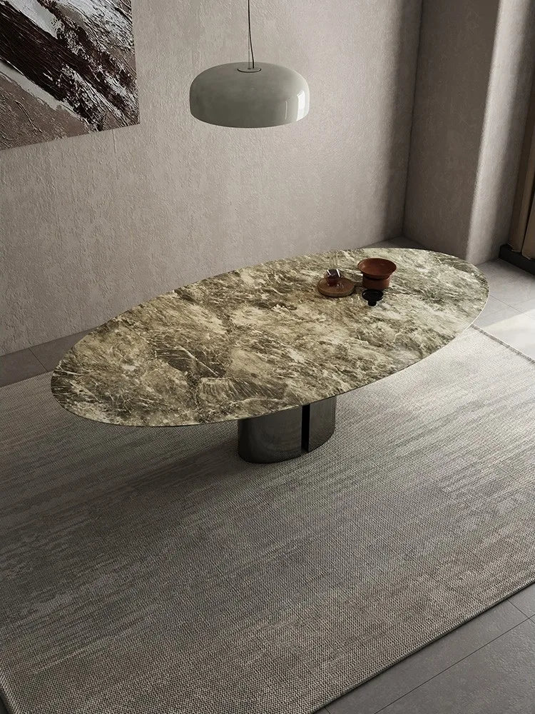 Luxury Oval Marble Dining Table with Heat Proof Top and Steel Base