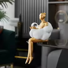 Modern Resin Cloud Girl Sculpture Tabletop Ornament for Home Decor