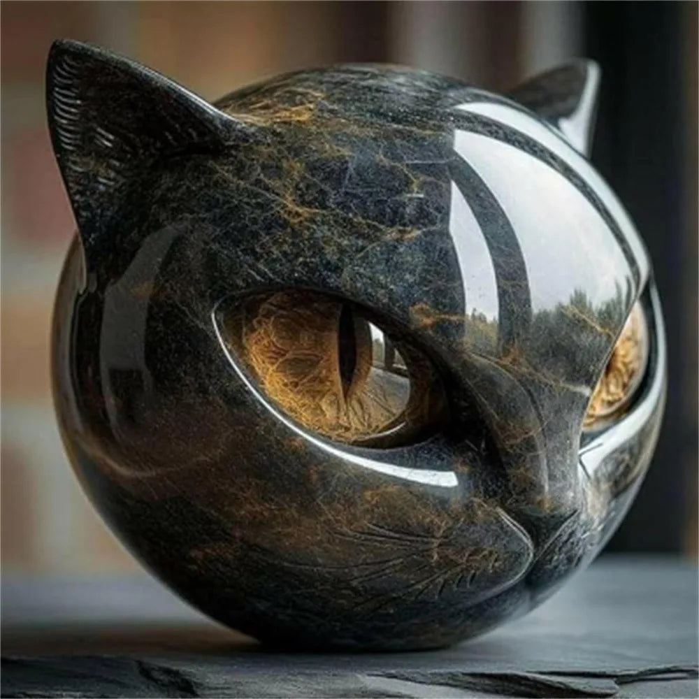 Modern Hand-Carved Resin Black Cat Sculpture Tabletop Figurine for Home Decor