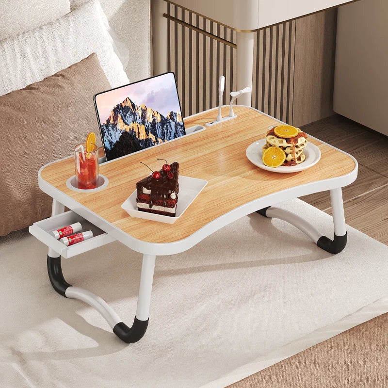 Lap Desk with Tablet Slot, Foldable Laptop Table with Storage Drawer for Bed