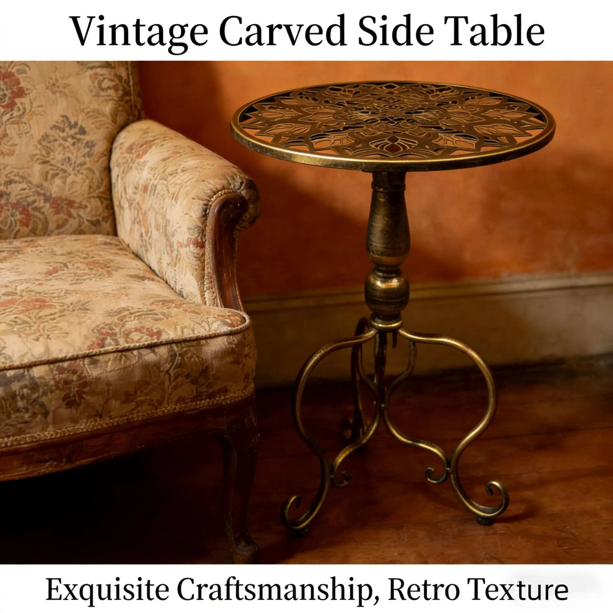 Vintage Bronze Metal Coffee Table with Storage End Bedside Nightstand