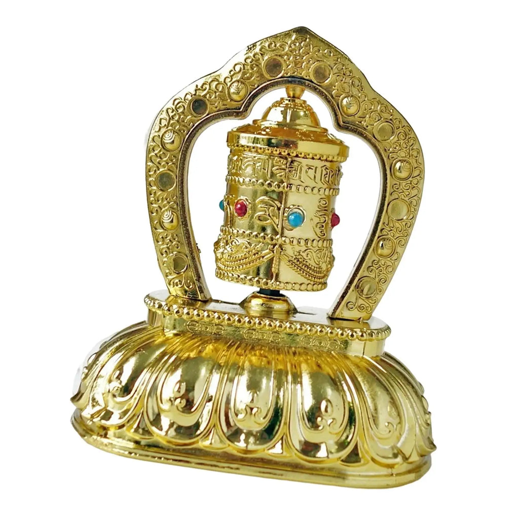 Solar Powered Rotating Buddhist Prayer Wheel Sculpture Tabletop Ornament for Home Decor