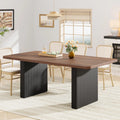 Modern Rectangular Dining Table with Wooden Top and Fluted Metal Legs