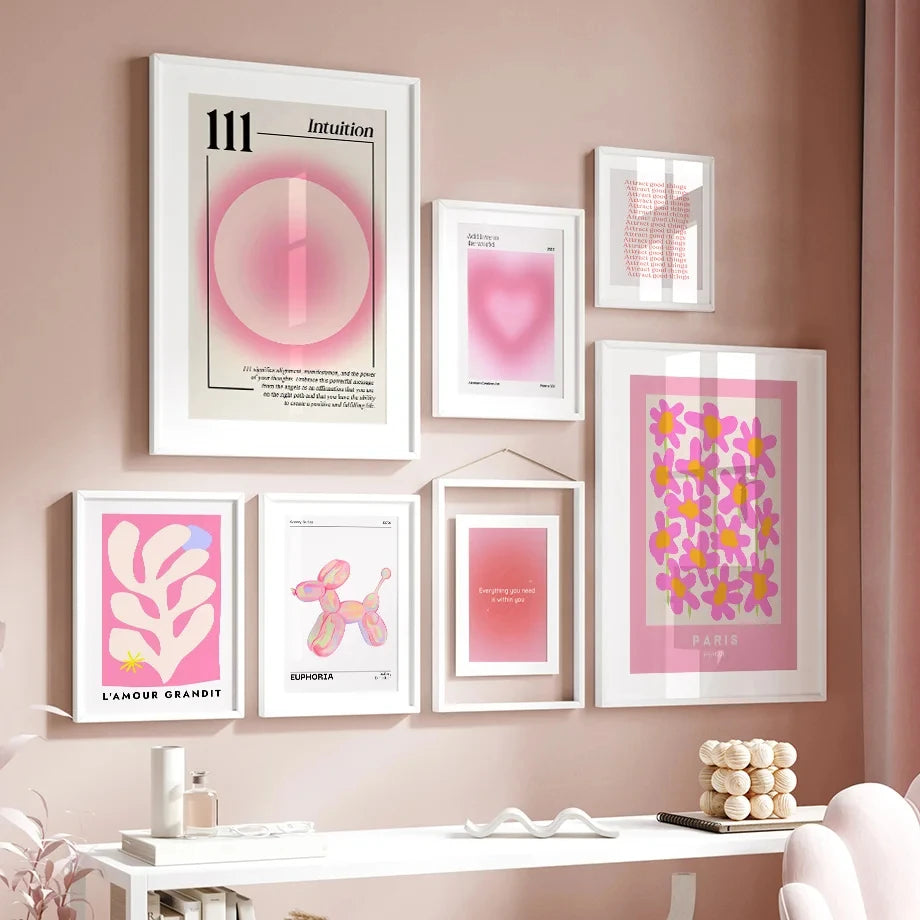 Modern Pink Flower Canvas Wall Art Print for Living Room
