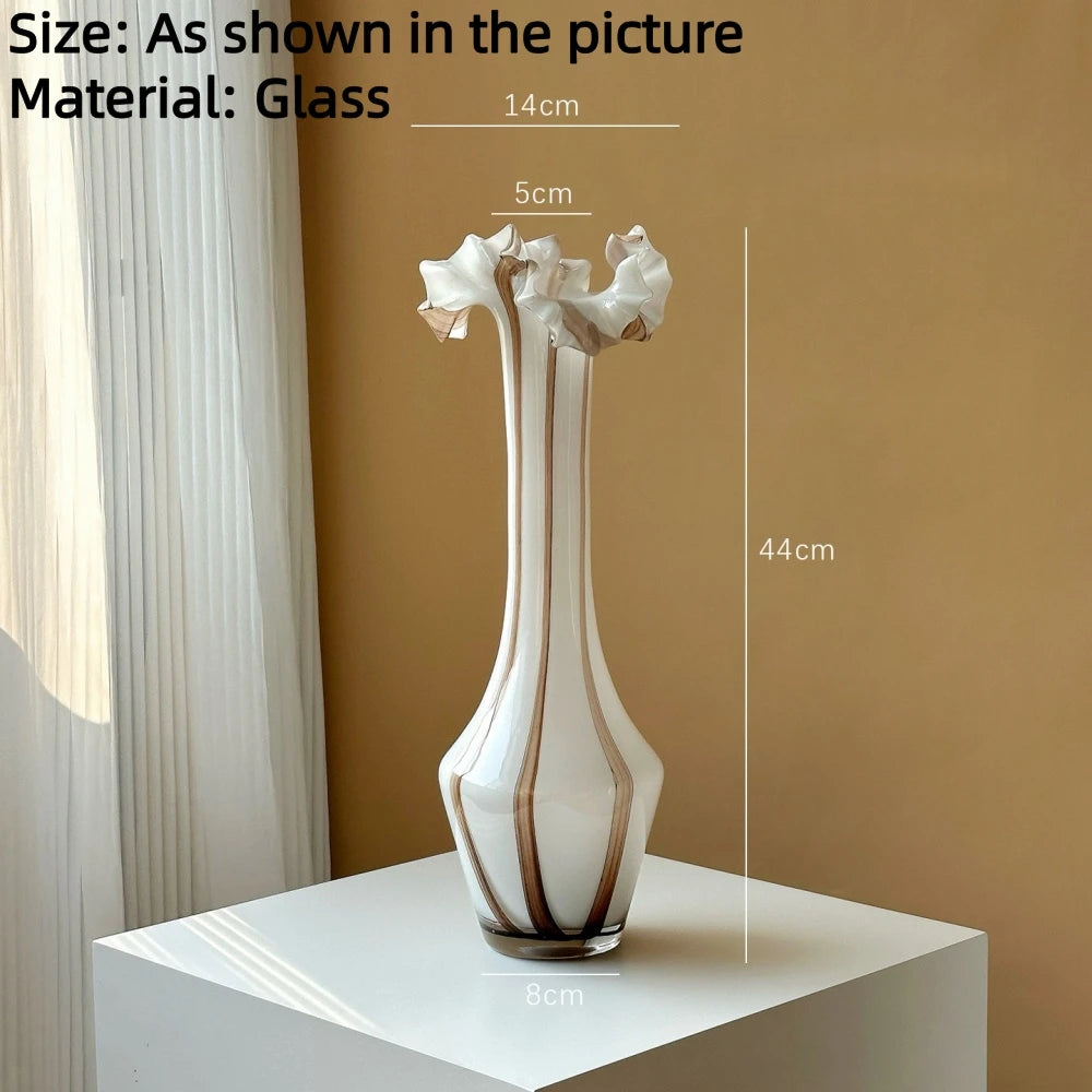 Modern Minimalist Wavy Neck Glass Vase Tabletop Ornament for Home Decor