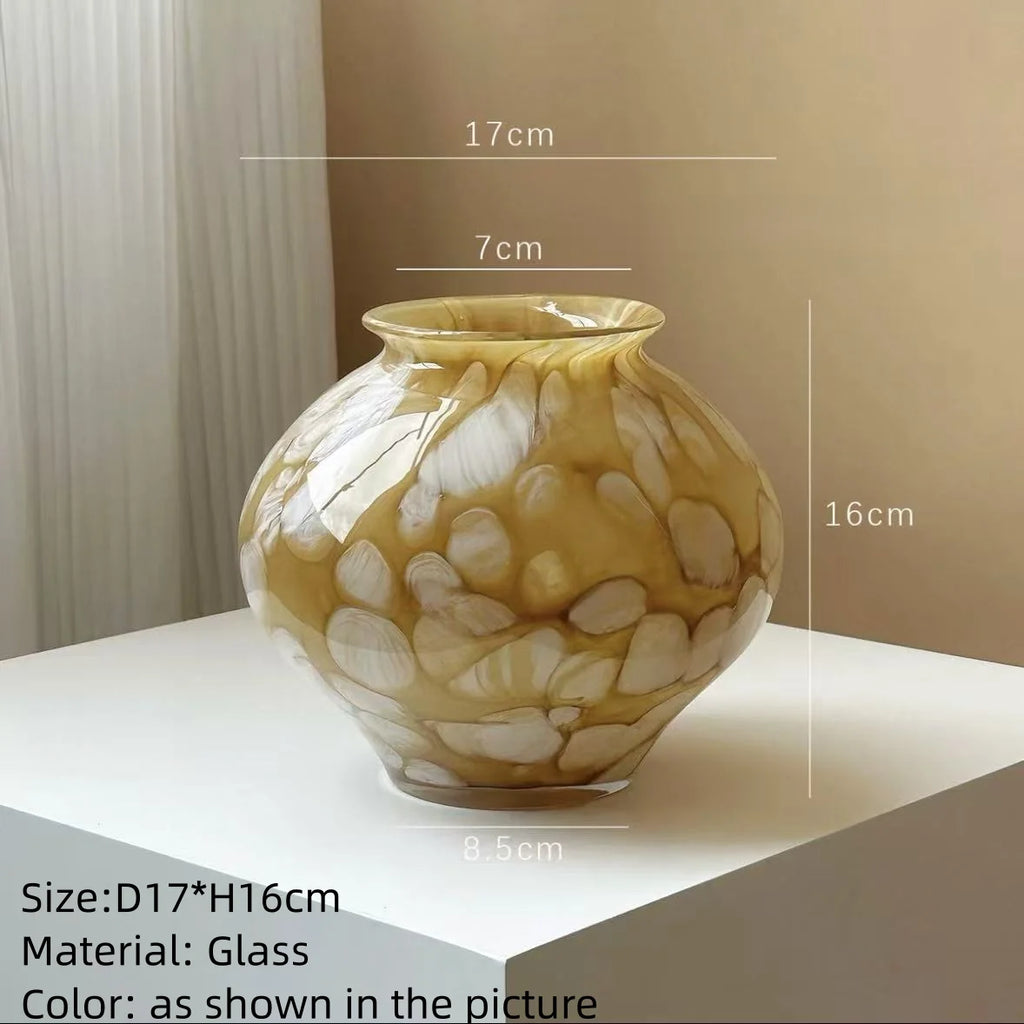 Modern Luxury Glazed Glass Flower Vase Ornament for Home Decor
