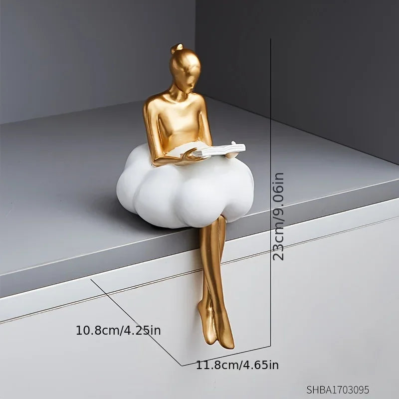 Modern Resin Cloud Girl Sculpture Tabletop Ornament for Home Decor