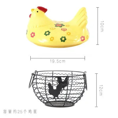 Ceramic Hen Kitchen Garlic Bread Storage Basket Container